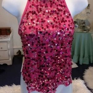 Pink sequin halter top